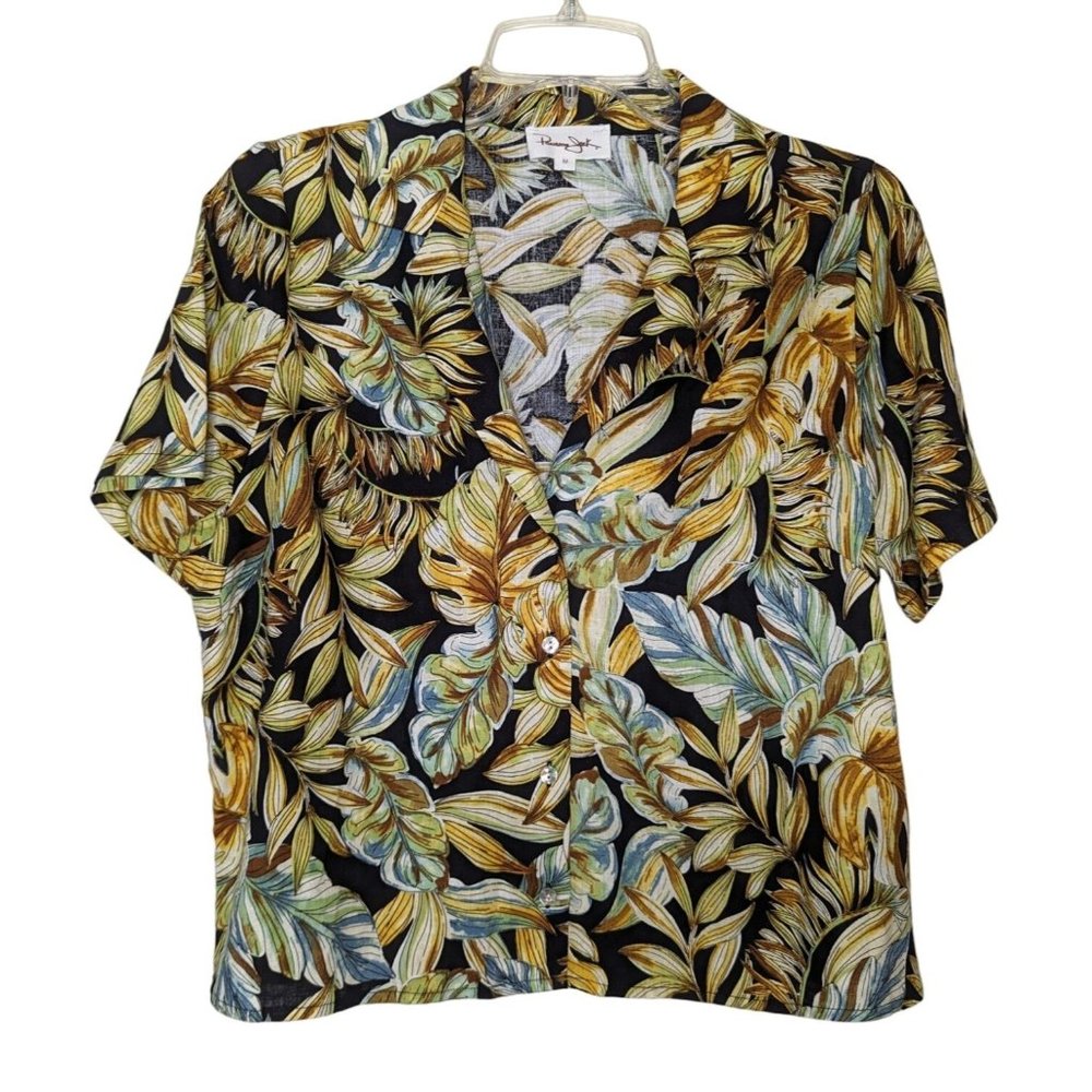 Panama Jack Womens short sleeve summer button up Hawaiian 55% linen shirt size M